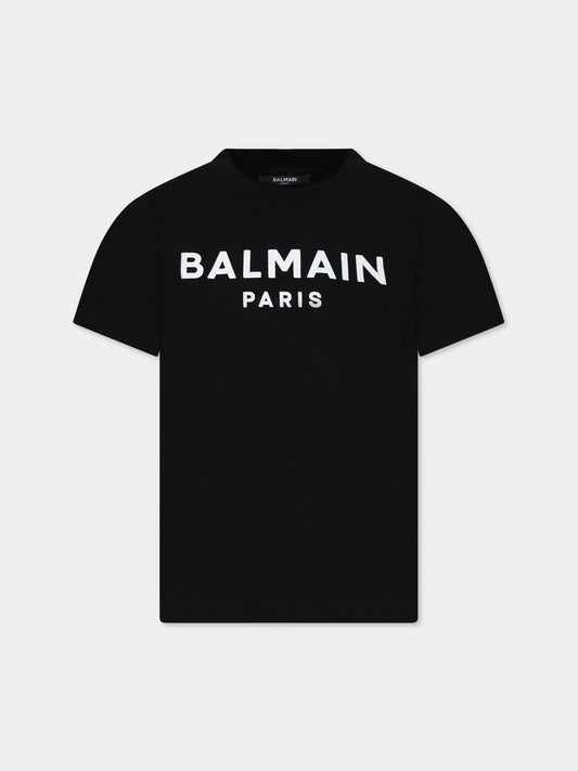 T-shirt nera per bambini con logo,Balmain Kids,BT8Q71 Z0116 930BC