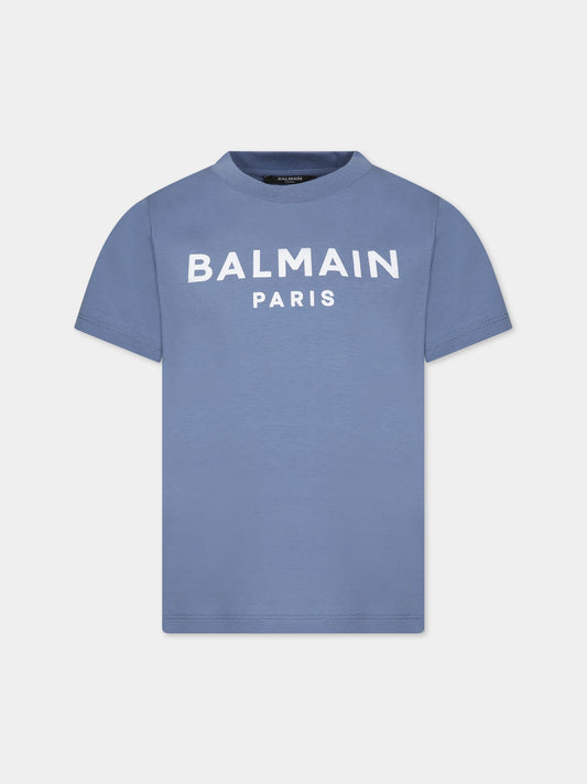 T-shirt blu per bambini con logo,Balmain Kids,BT8Q71 Z0116 668