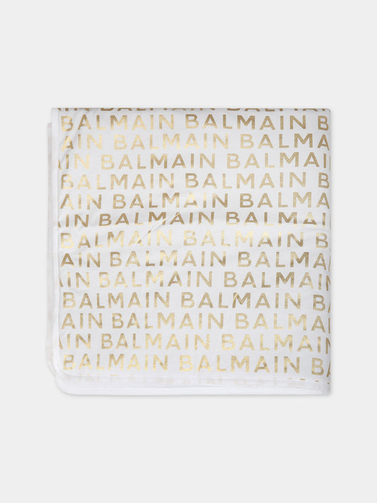 Coperta bianca per neonata con logo,Balmain Kids,BT0510 Z1523 100OR