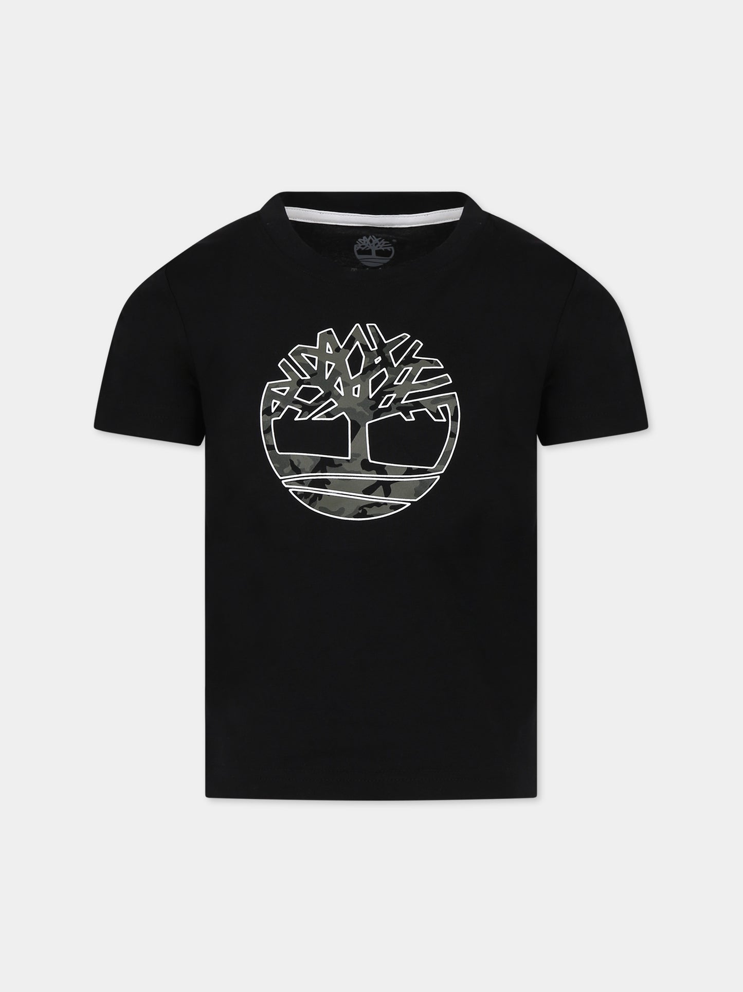 T-shirt nera per bambino con logo,Timberland,T25U25 09B