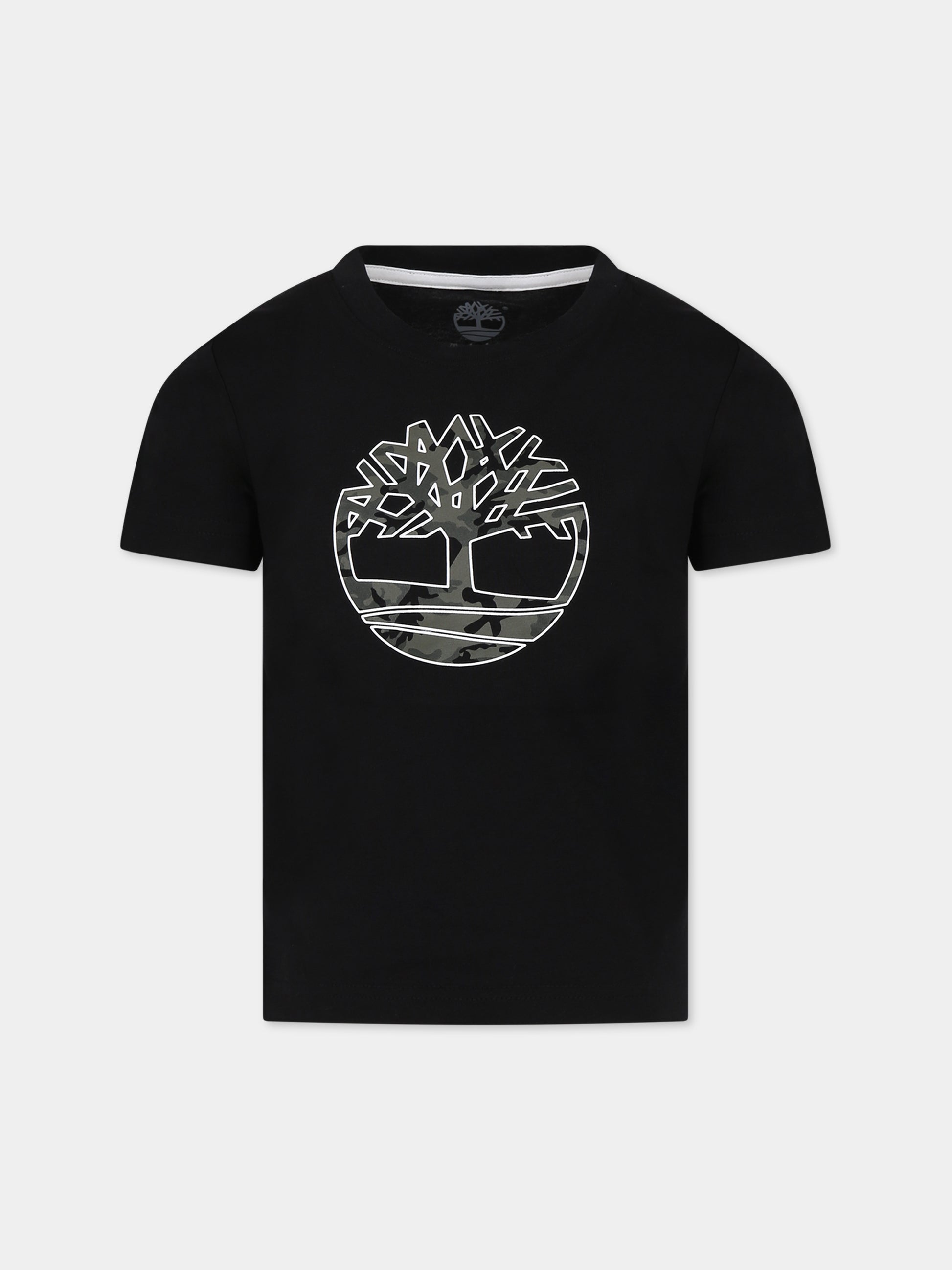 T-shirt nera per bambino con logo,Timberland,T25U25 09B