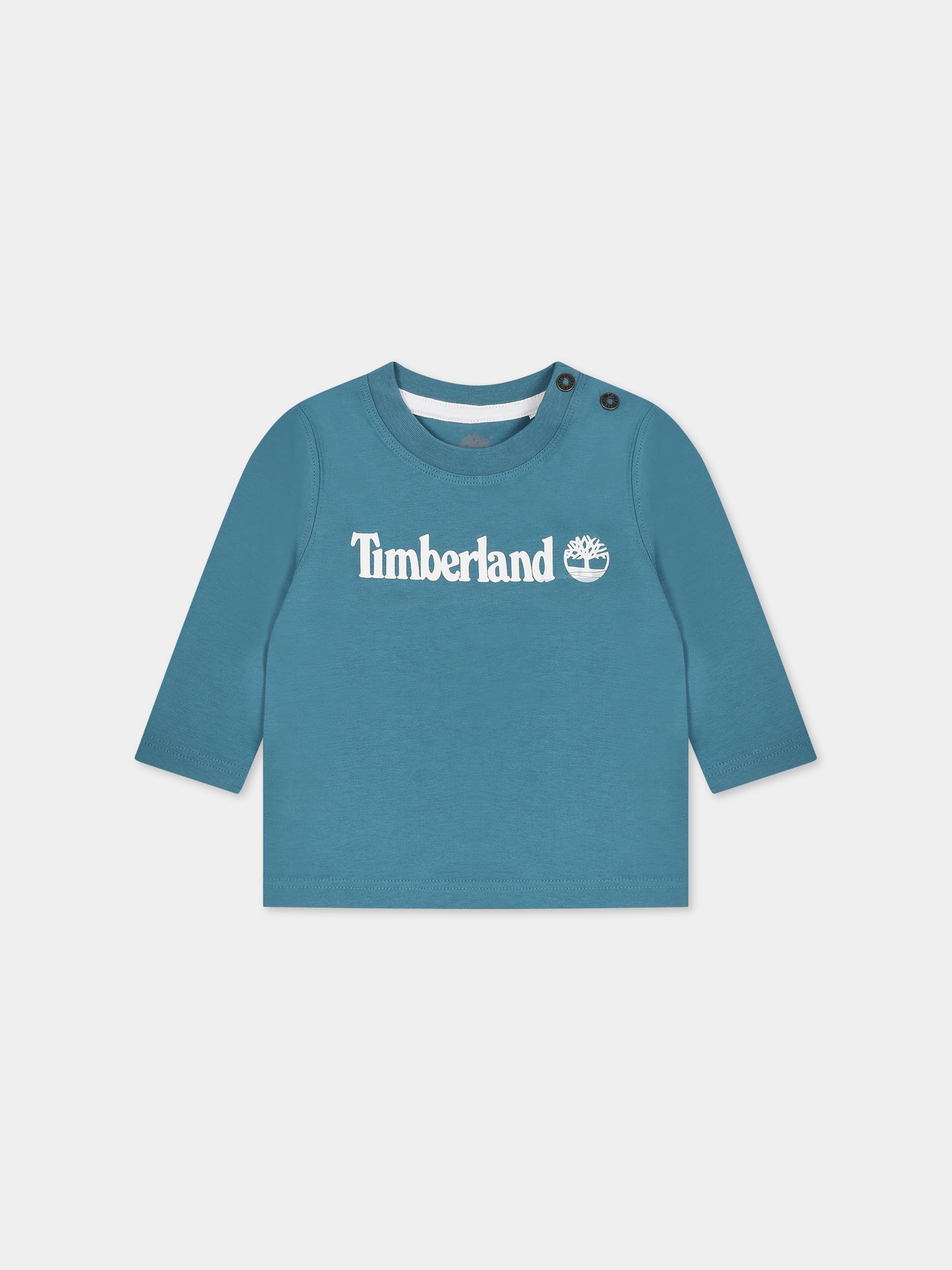 T-shirt azzurra per neonato con stampa logo,Timberland,T60004 875