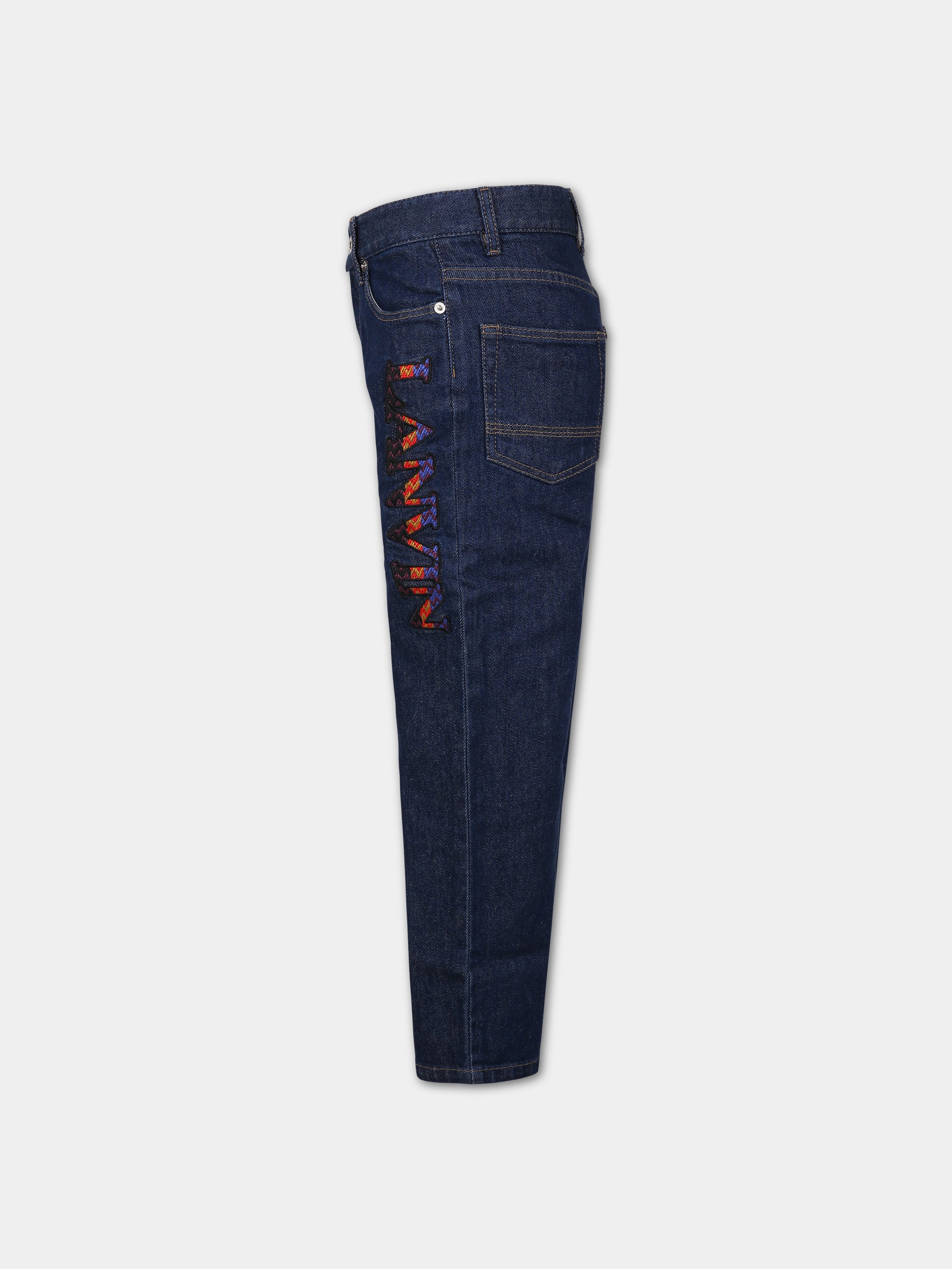 Jeans blu per bambino con logo ricamato,Lanvin Petite,N24064 Z10