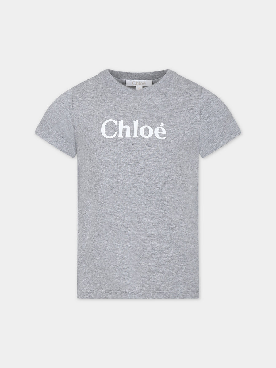 T-shirt grigia per bambina con logo,Chloé Kids,C15E36 A38