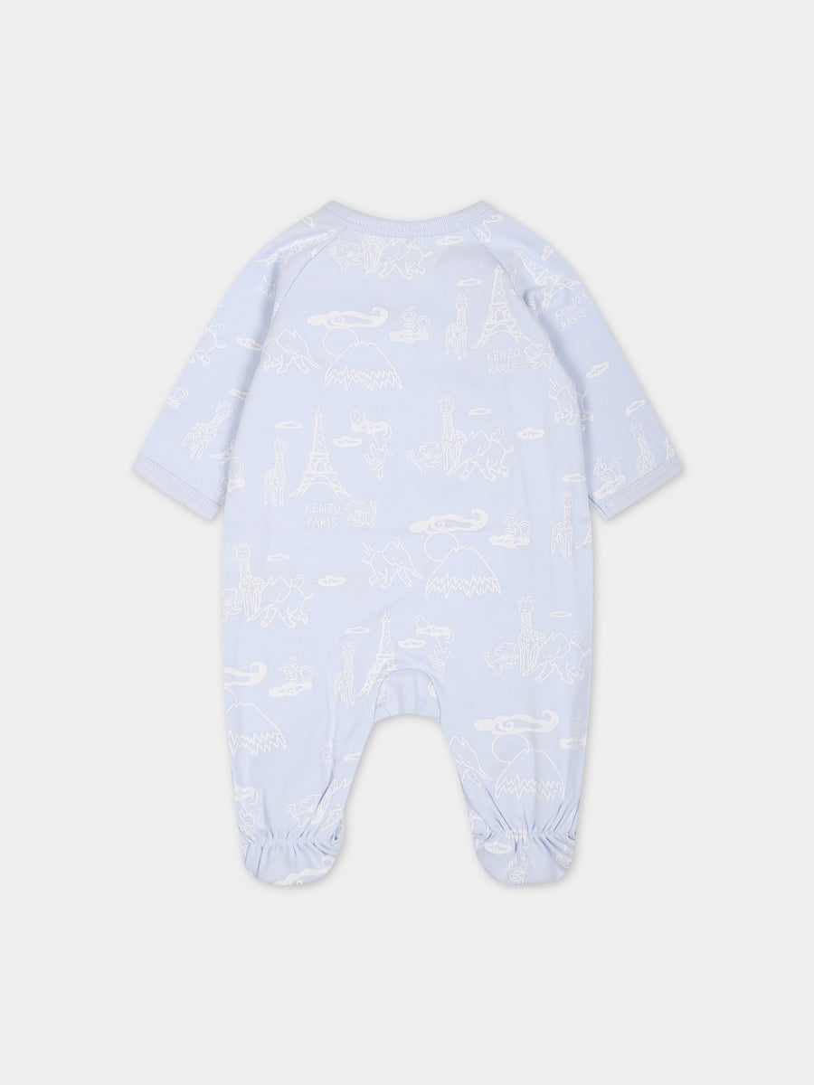 Set celeste per neonato con stampa e logo,Kenzo Kids,K98144 771