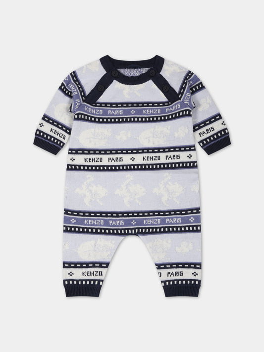 Tutina celeste per neonato con logo e animali,Kenzo Kids,K94110 771