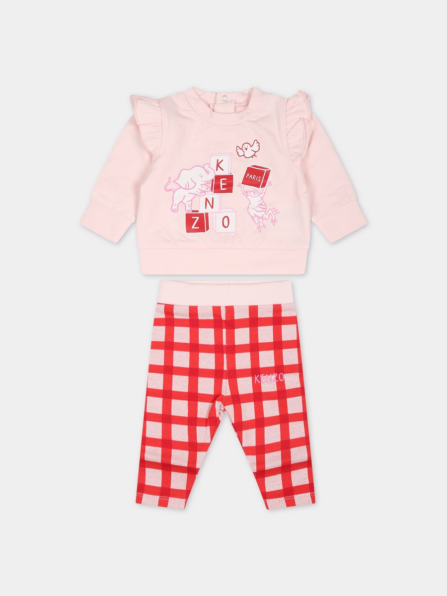 Completo rosa per neonata con stampa e logo,Kenzo Kids,K98125 470