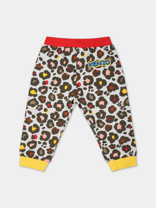 Pantaloni beige per neonata con logo e stampa,Kenzo Kids,K04226 261
