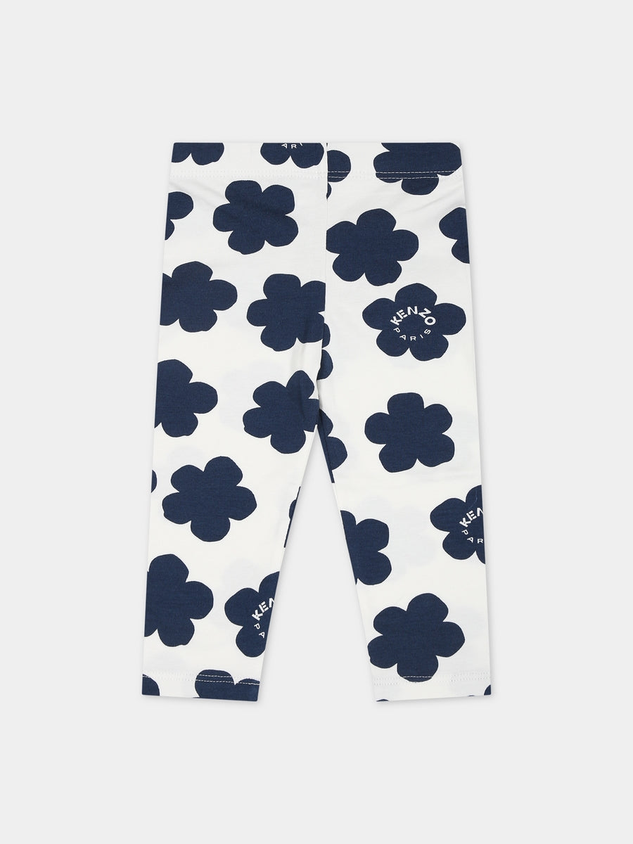 Leggings avorio per neonata con logo e fiori,Kenzo Kids,K04225 12P