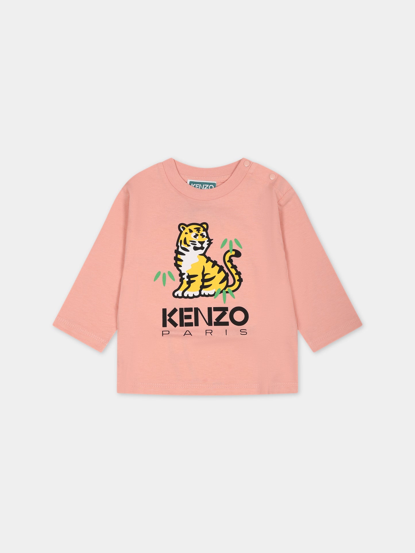 T-shirt rosa per neonata con tigre e logo,Kenzo Kids,K05512 43G