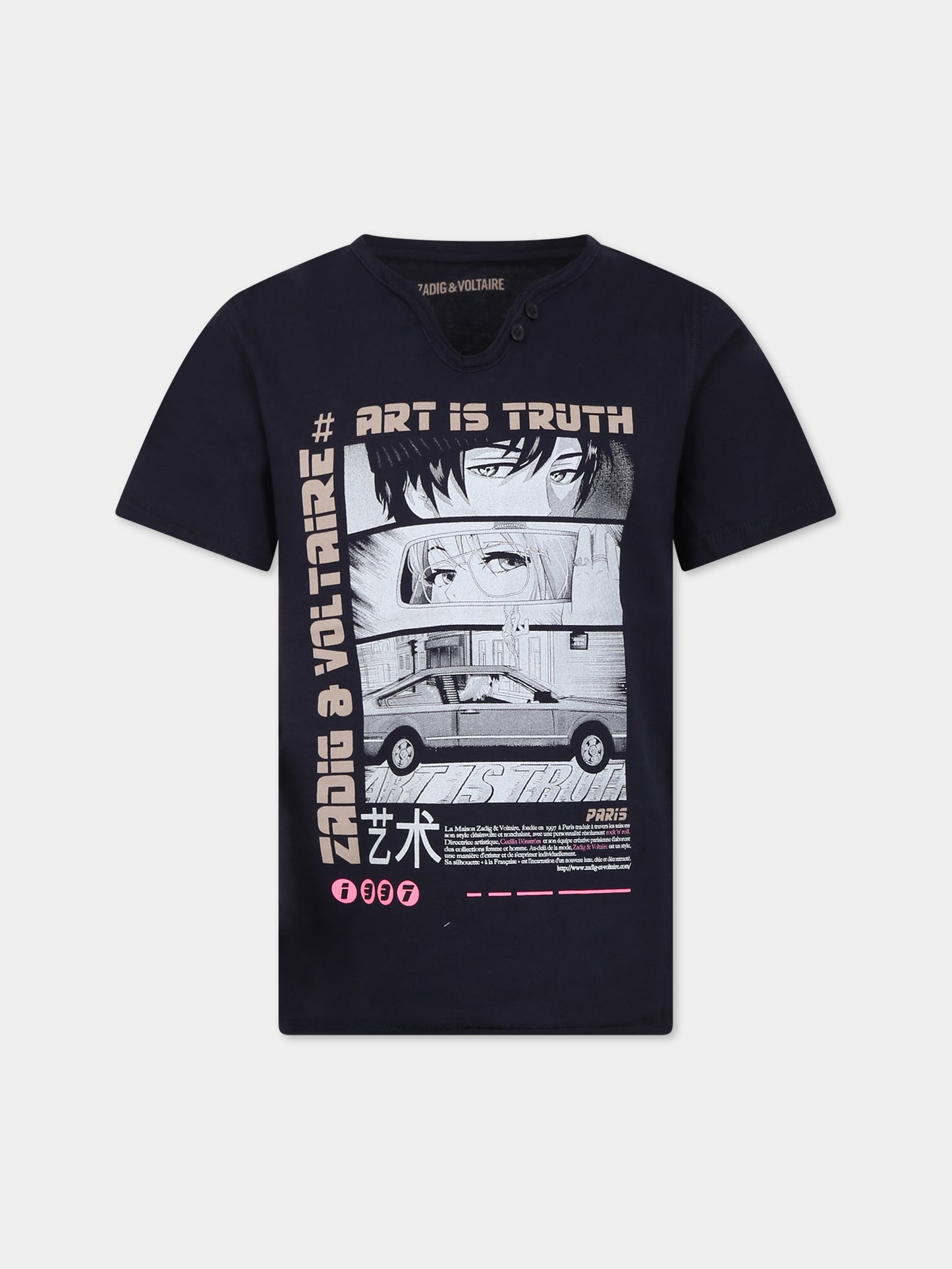 T-shirt blu per bambino con stampa e logo,Zadig & Voltaire Kids,X25398 84E