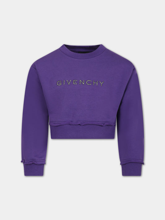 Felpa viola per bambina con logo,Givenchy Kids,H15346 91C