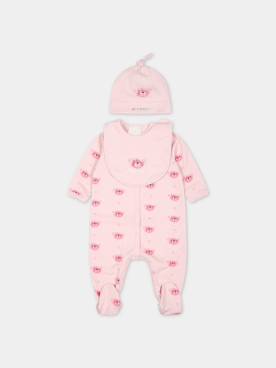 Set rosa per neonata con logo e stampa,Givenchy Kids,H98182 44Z