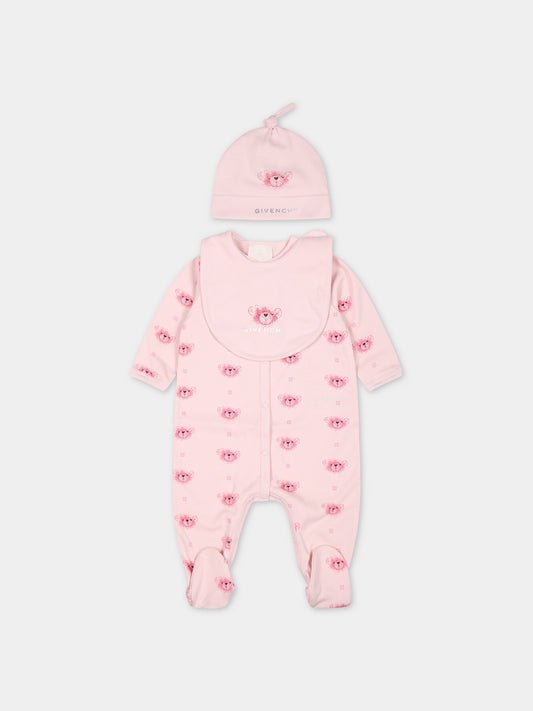 Set rosa per neonata con logo e stampa,Givenchy Kids,H98182 44Z