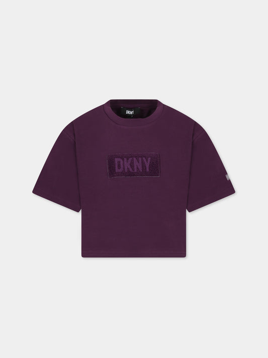 T-shirt viola per bambina con logo,Dkny,D35T02 910