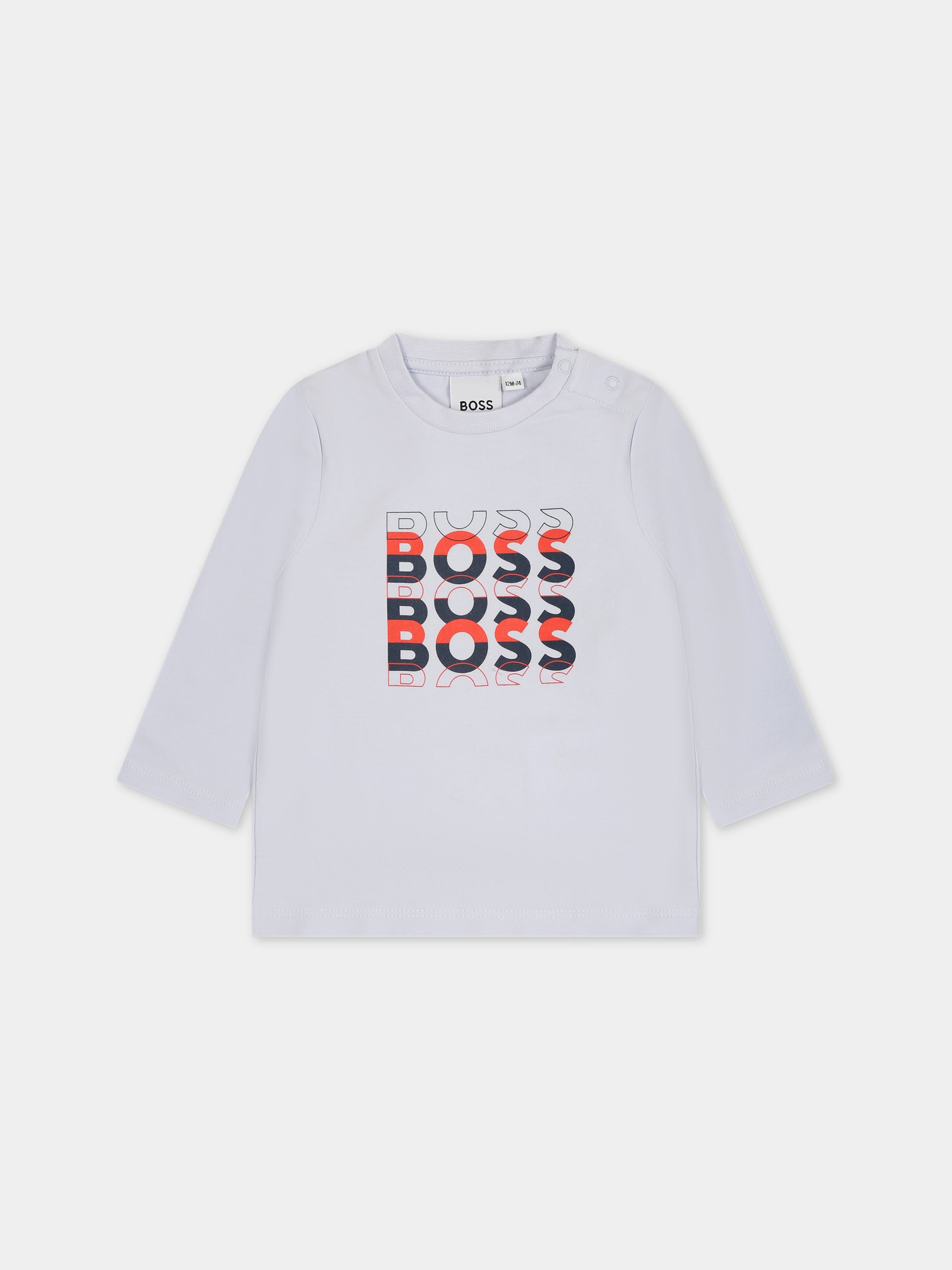 T-shirt celeste per neonato con logo,Boss,J95362 771