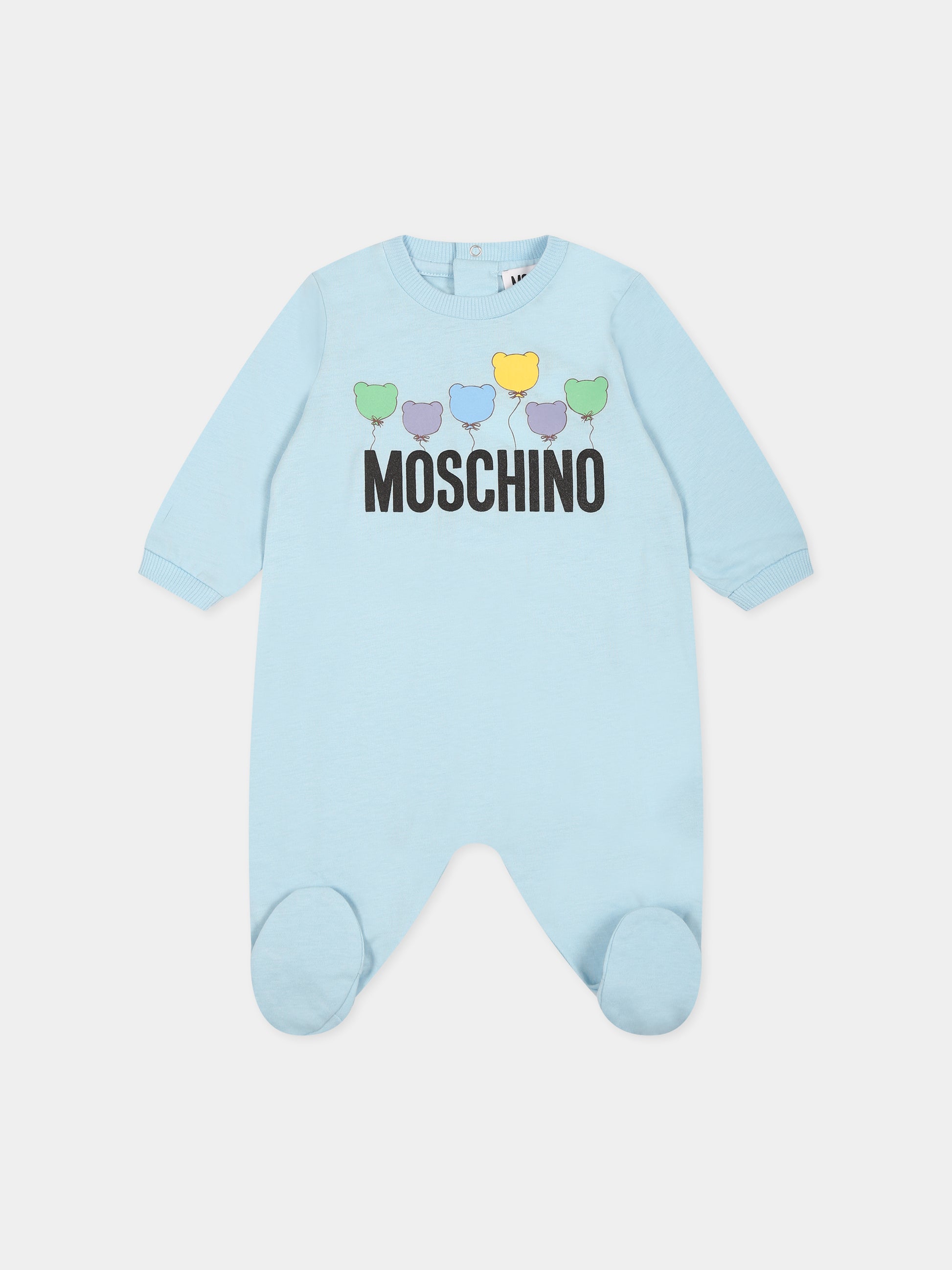 Tutina celeste per neonato con logo e stampa,Moschino Kids,MUY05L LAA10 40304
