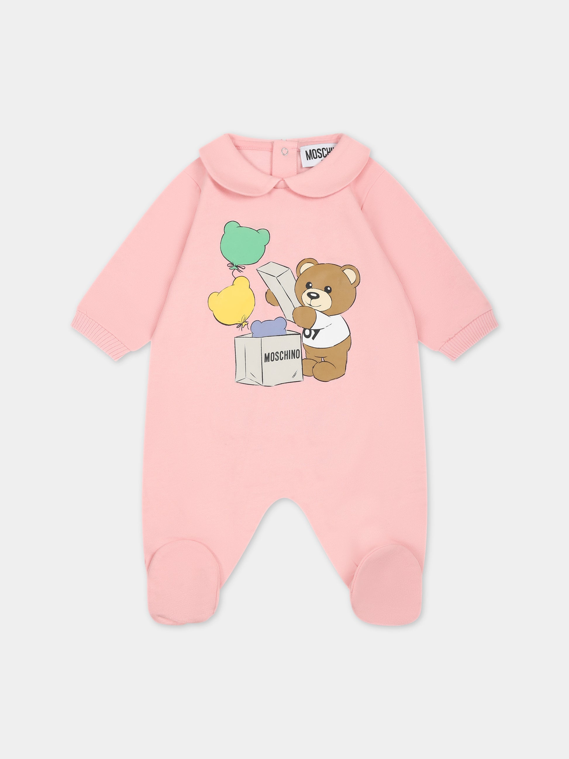 Tutina rosa per neonata con Teddy Bear e stampa,Moschino Kids,MUT03L LCA40 50209