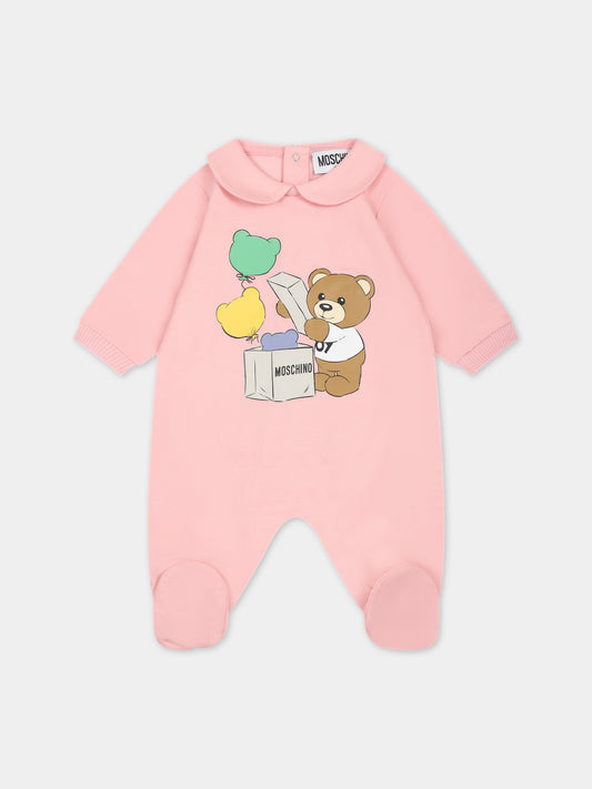 Tutina rosa per neonata con Teddy Bear e stampa,Moschino Kids,MUT03L LCA40 50209