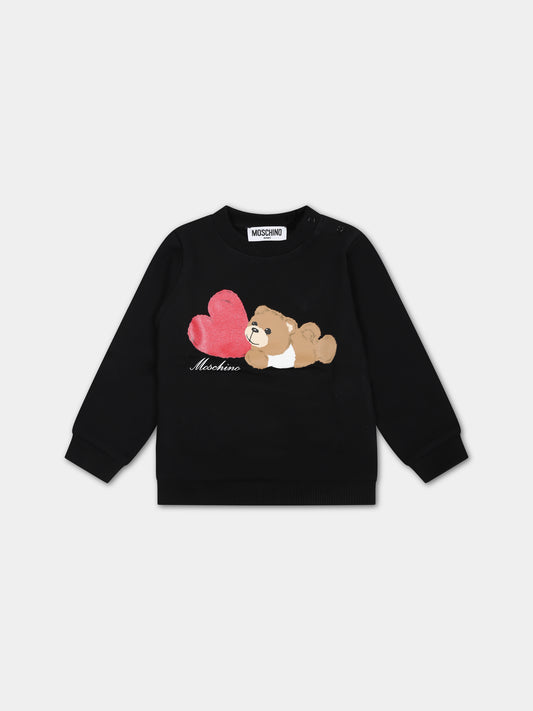 Felpa nera per neonata con Teddy Bear e cuore,Moschino Kids,MAF02K LDA16 60100