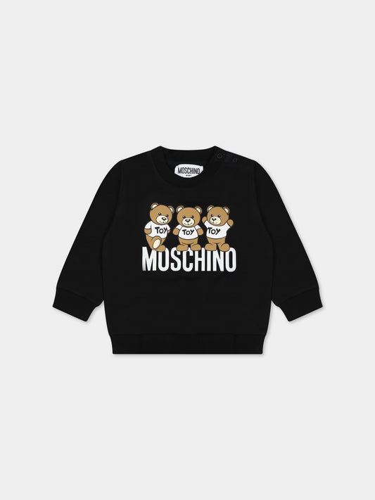 Felpa nera per neonati con Teddy Bears e logo,Moschino Kids,MSF04Q LCA60 60100