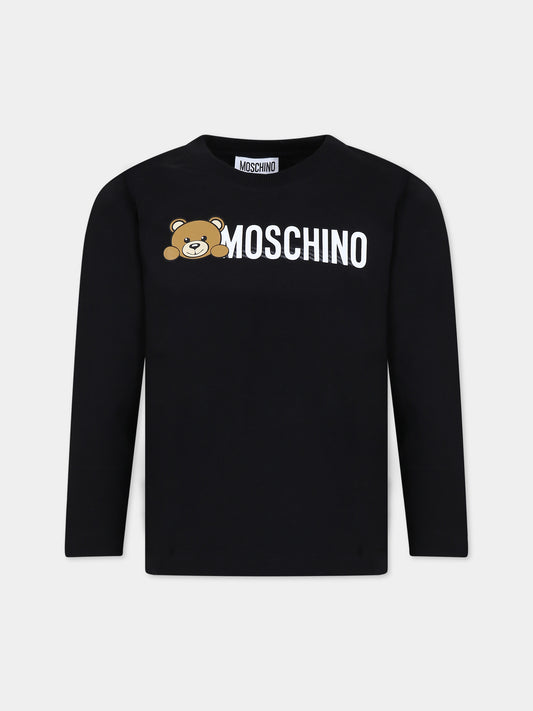 T-shirt nera per bambini con Teddy Bear e logo,Moschino Kids,HNO00J LAA34 60100