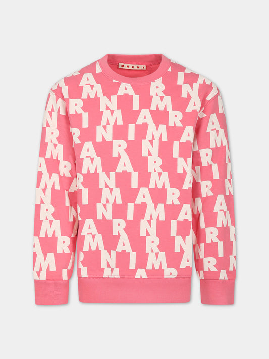 Felpa rosa con stampa logo bianco per bambina,Marni Kids,M00929 0M338