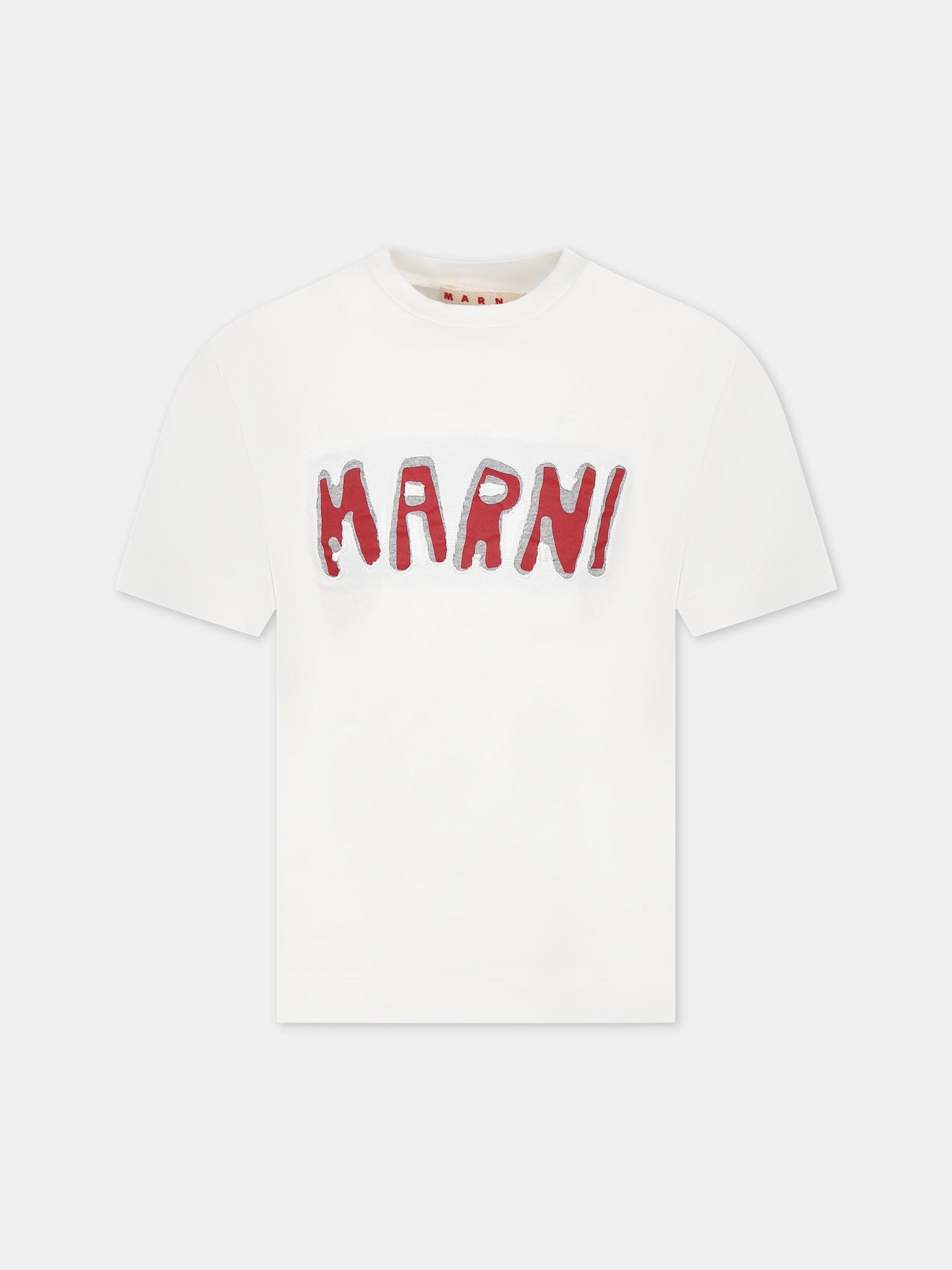 T-shirt bianca con logo rosso per bambini,Marni Kids,M00921 0M108
