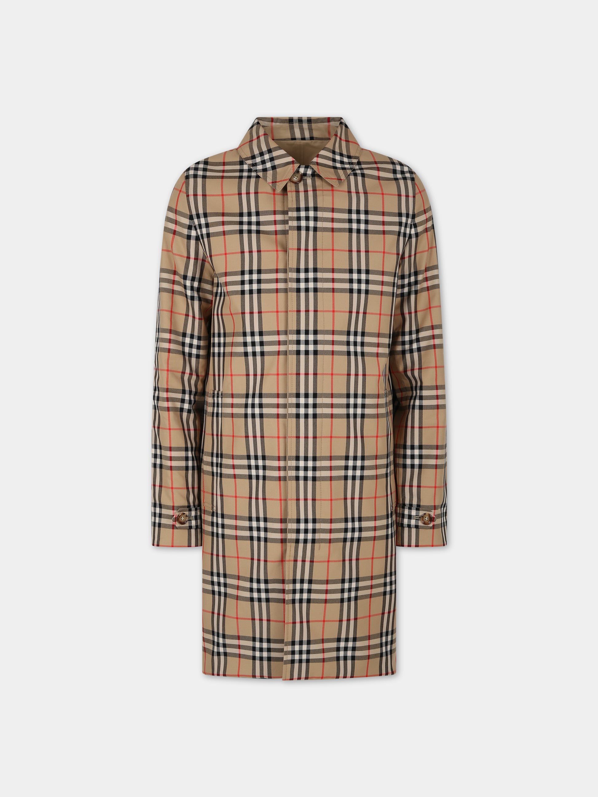 Impermeabile reversibile beige per bambini con iconico check vintage,Burberry Kids,8069328