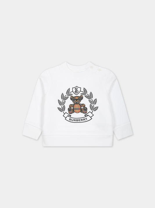 Felpa bianca per neonati con Thomas Bear e logo,Burberry Kids,8069526