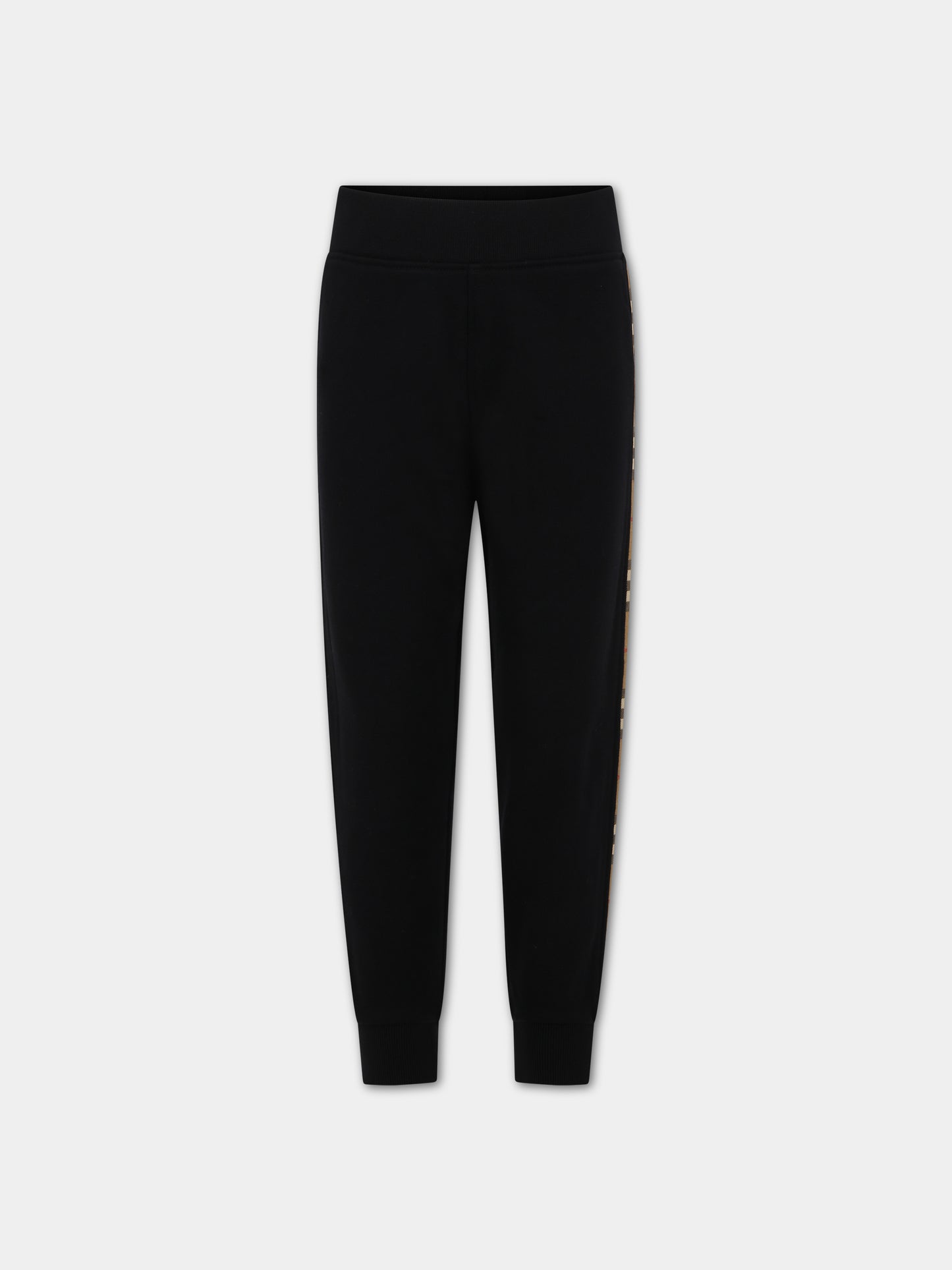 Pantaloni neri per bambino con iconico check vintage,Burberry Kids,8068431