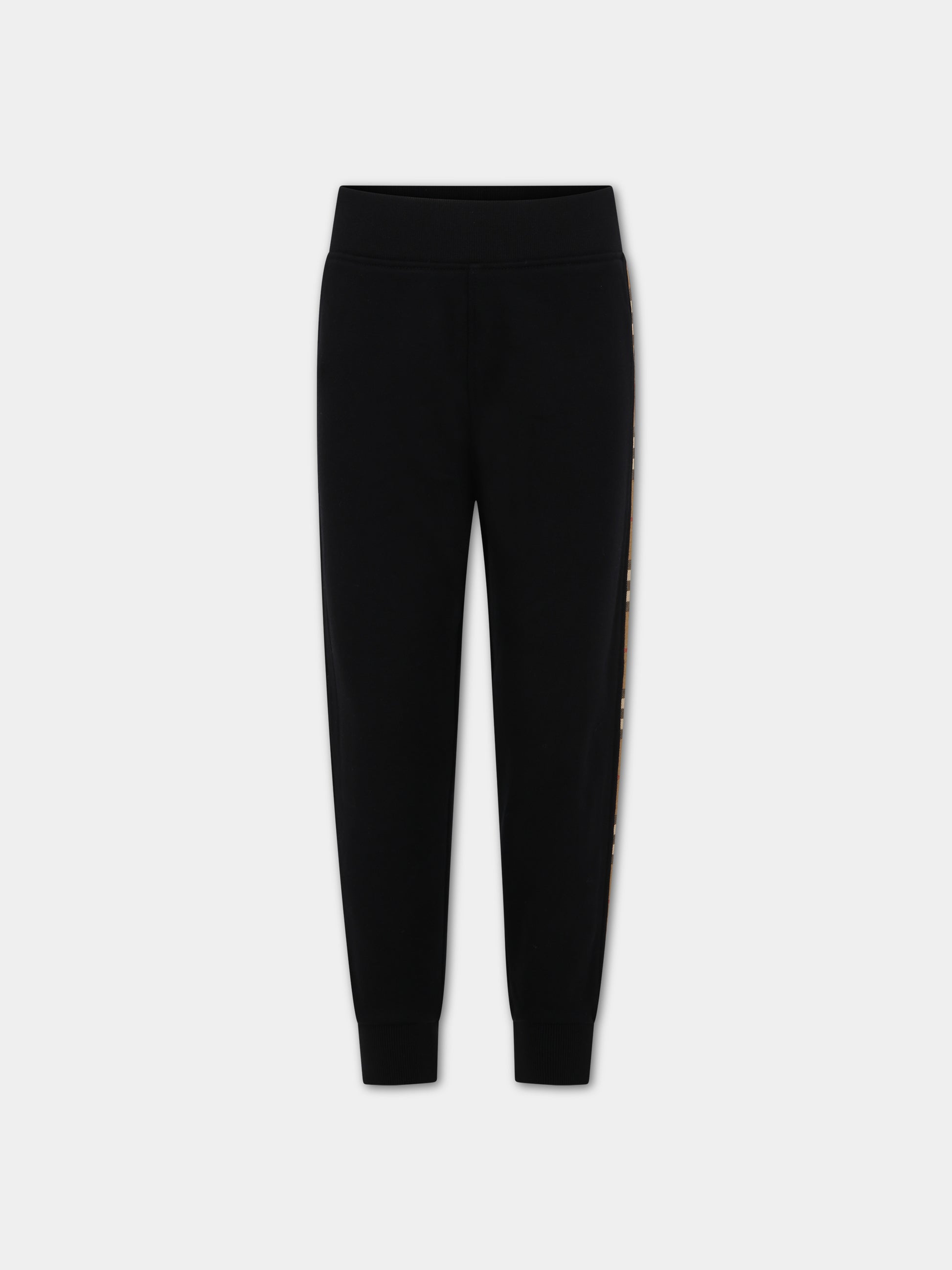 Pantaloni neri per bambino con iconico check vintage,Burberry Kids,8068431