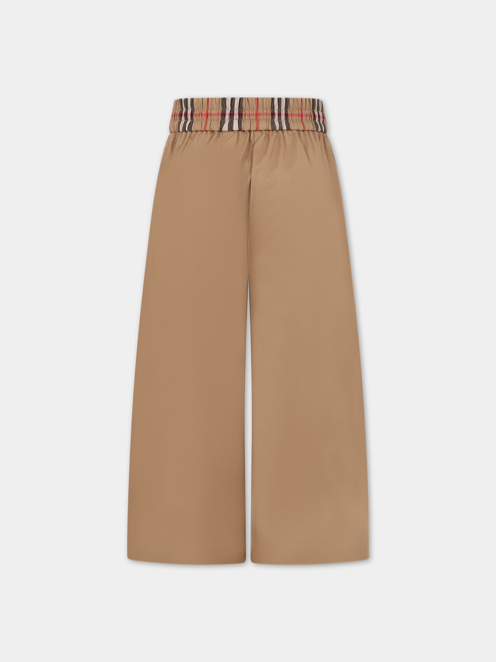Pantaloni beige per bambina con iconico check vintage,Burberry Kids,8068047