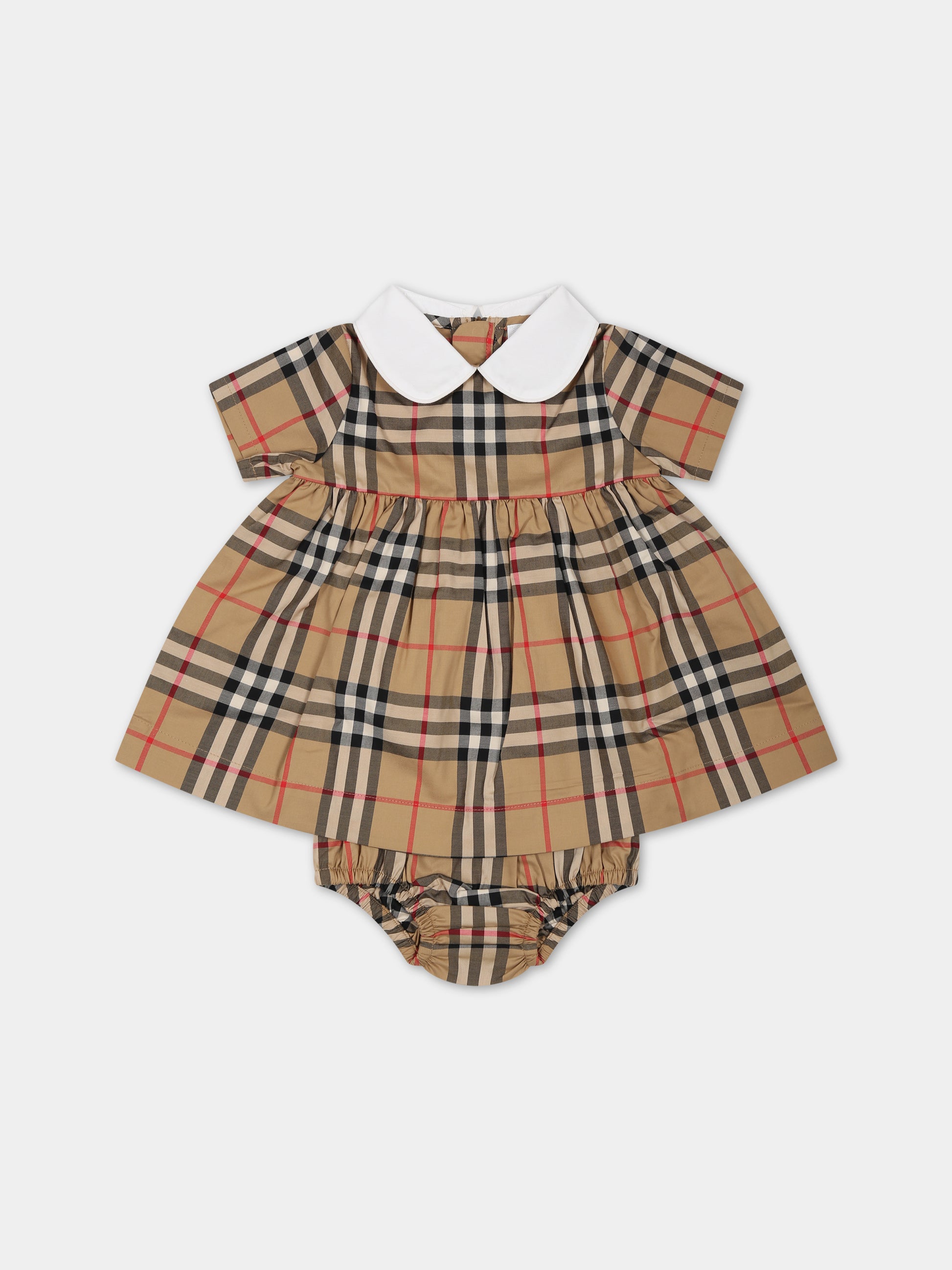 Vestito beige per neonata con iconico check vintage,Burberry Kids,8069152
