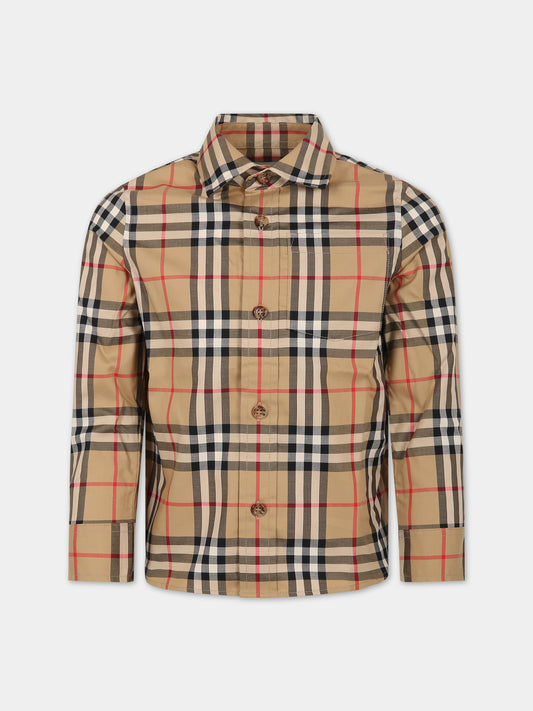 Camicia beige per bambino con iconico check vintage,Burberry Kids,8059637