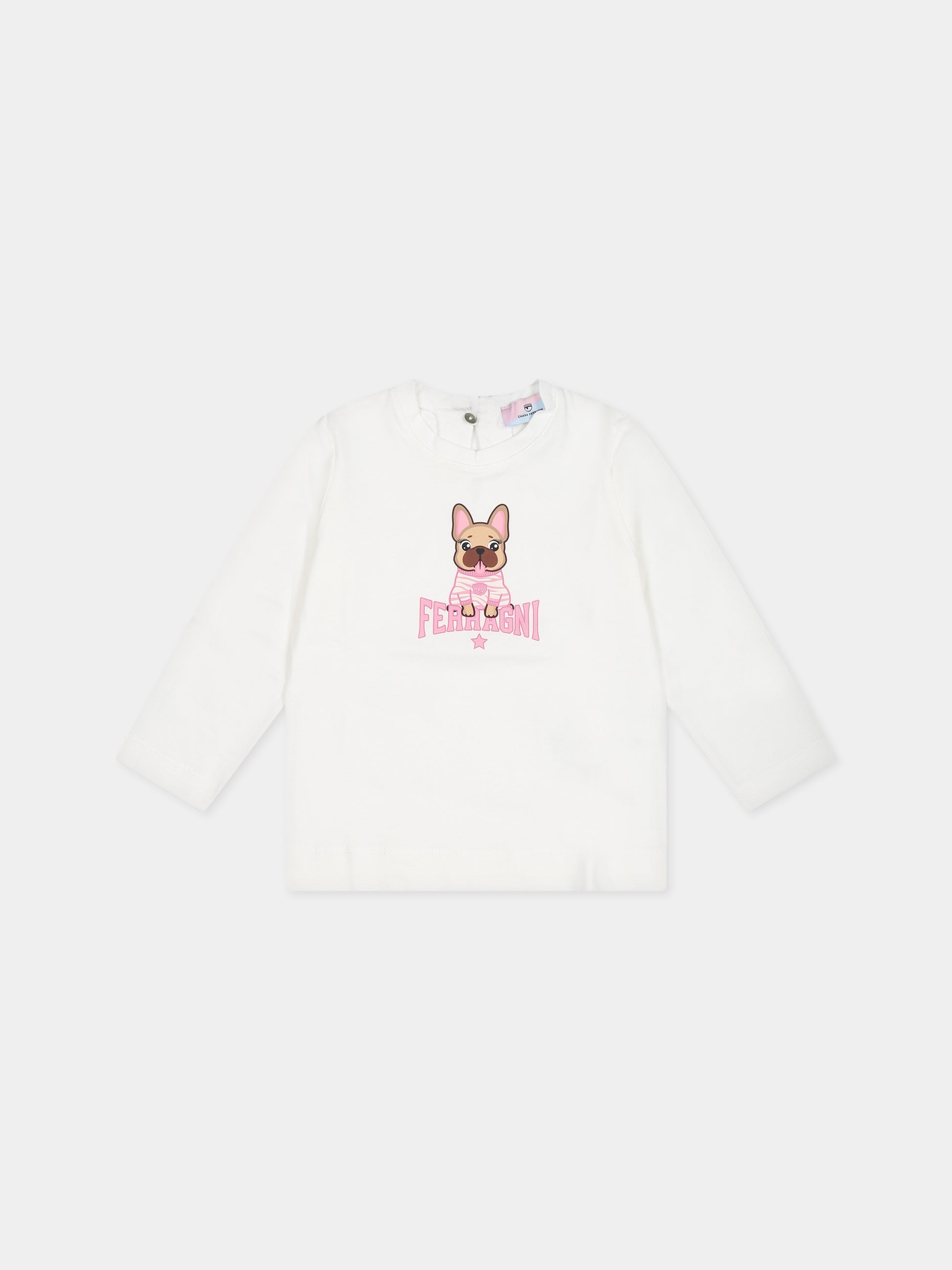 T-shirt bianca per neonata con stampa e logo,Chiara Ferragni Collection,53B607 2000 0001