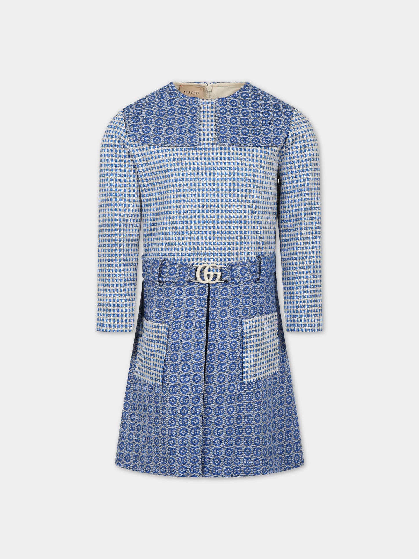 Vestito azzurro per bambina con doppia G,Gucci Kids,744095 XJFO2 4437