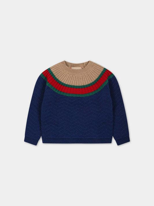 Maglione blu per neonato con dettaglio Web,Gucci Kids,739064 XKDA5 4670