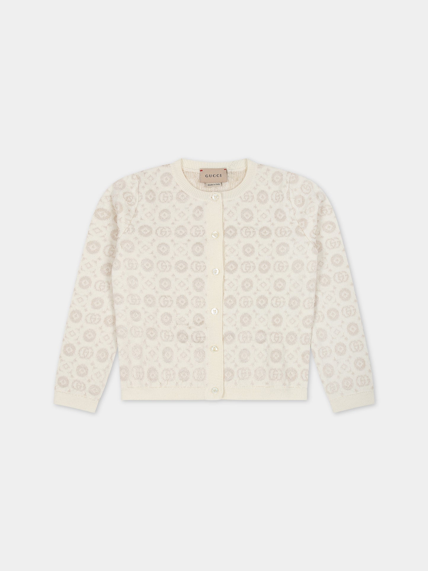 Cardigan avorio per neonata con doppia G,Gucci Kids,750018 XKDEW 9575