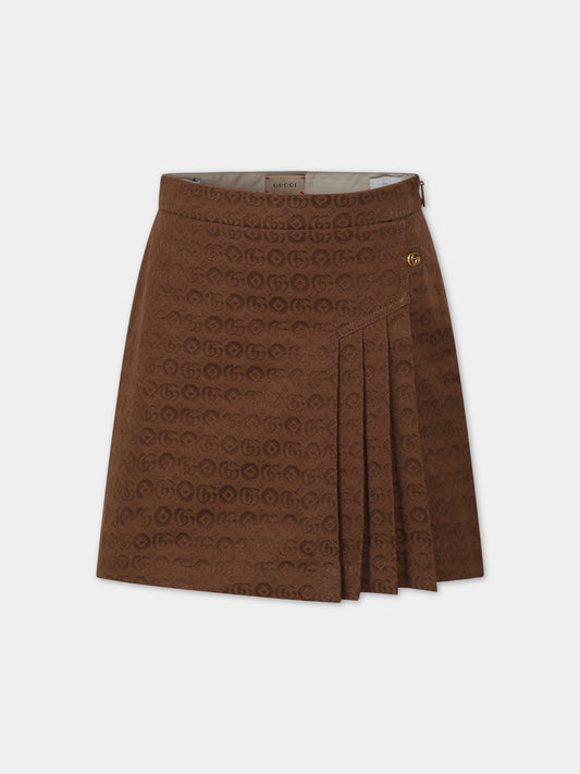 Gonna marrone per bambina con doppia G,Gucci Kids,749149 XWAX4 2100