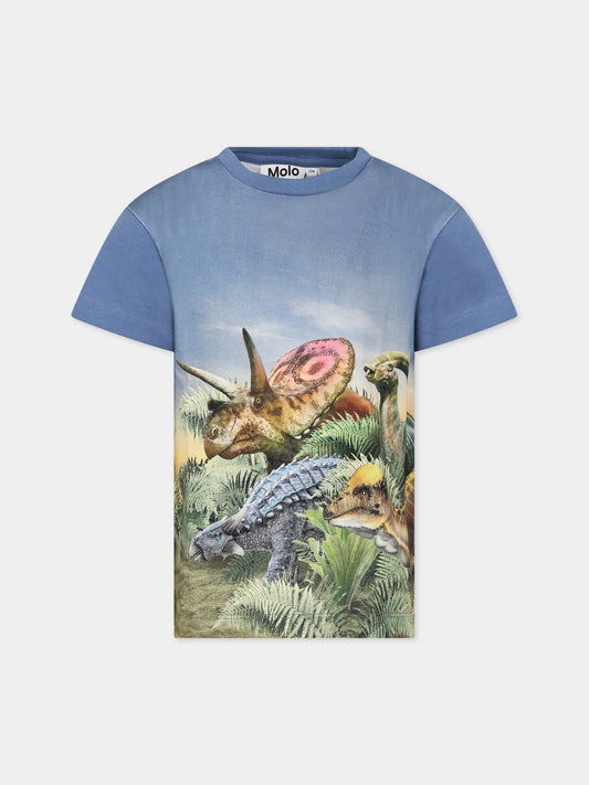 T-shirt blu per bambino con dinosauri,Molo,1W23A205 3318