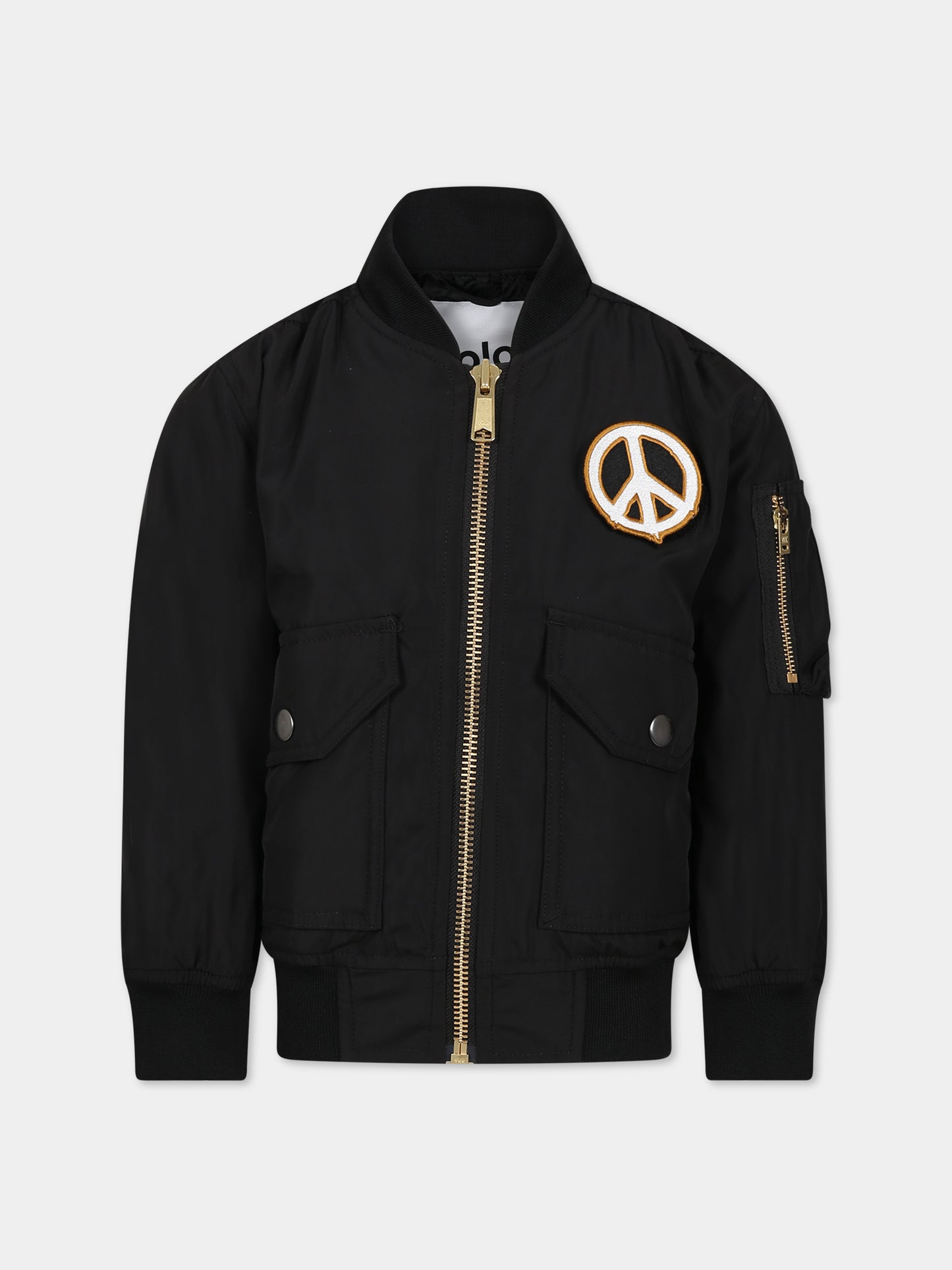 Bomber nero per bambino con simbolo della pace,Molo,5W23M334 0099
