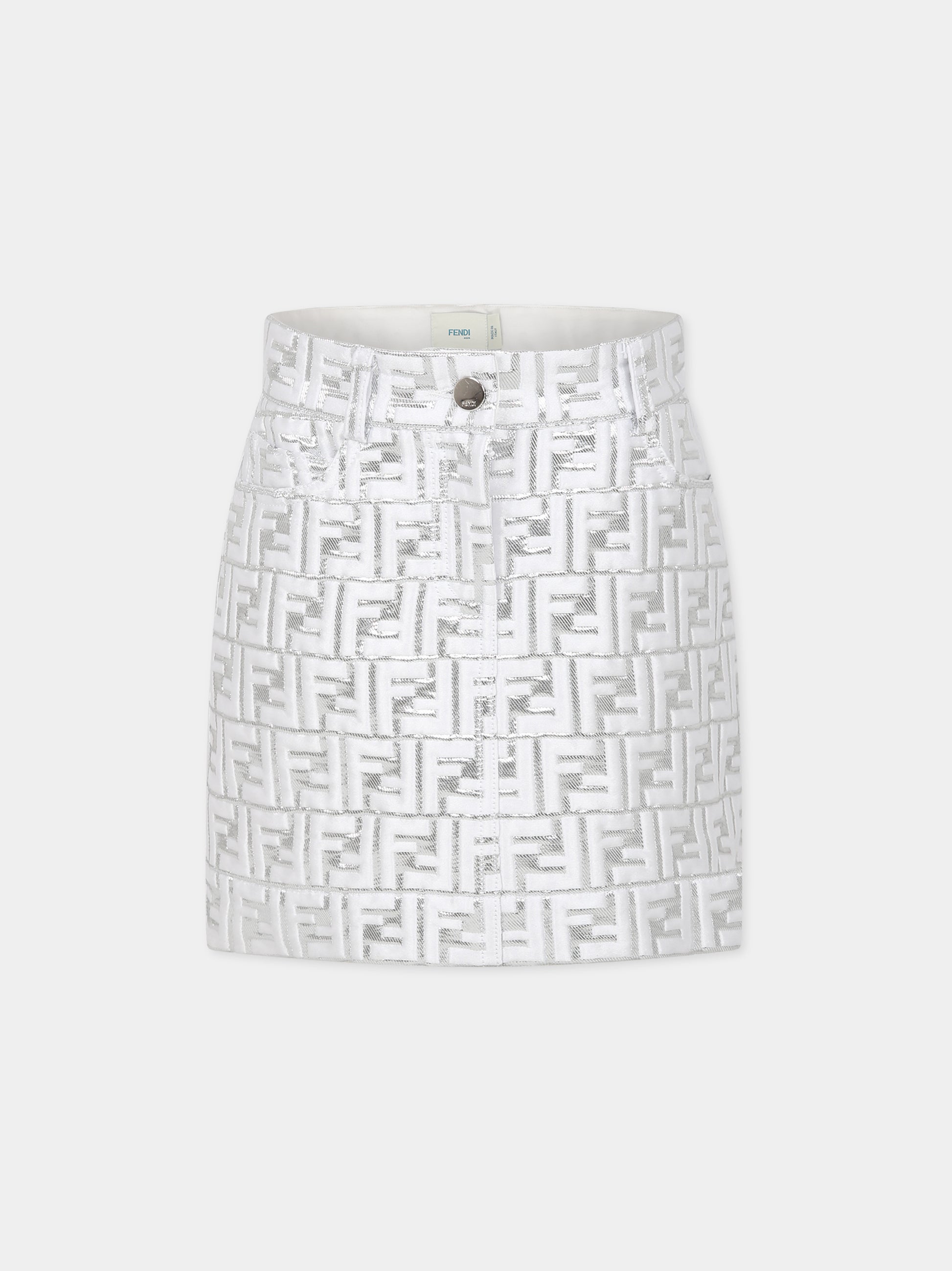 Gonna argento per bambina con iconica doppia F,Fendi Kids,JFE110 AMIP F05WS