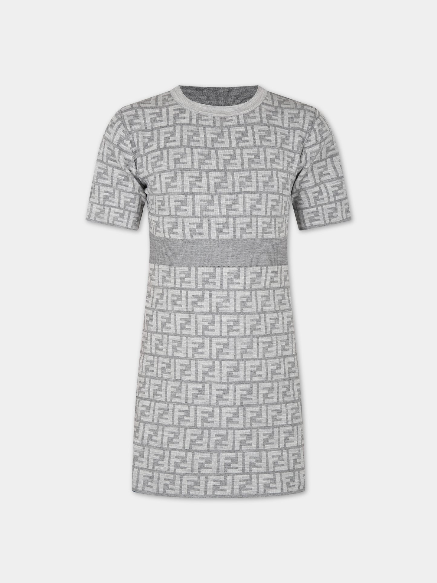 Vestito grigio reversibile per bambina con doppia F,Fendi Kids,JFG140 AOBL F0WG5