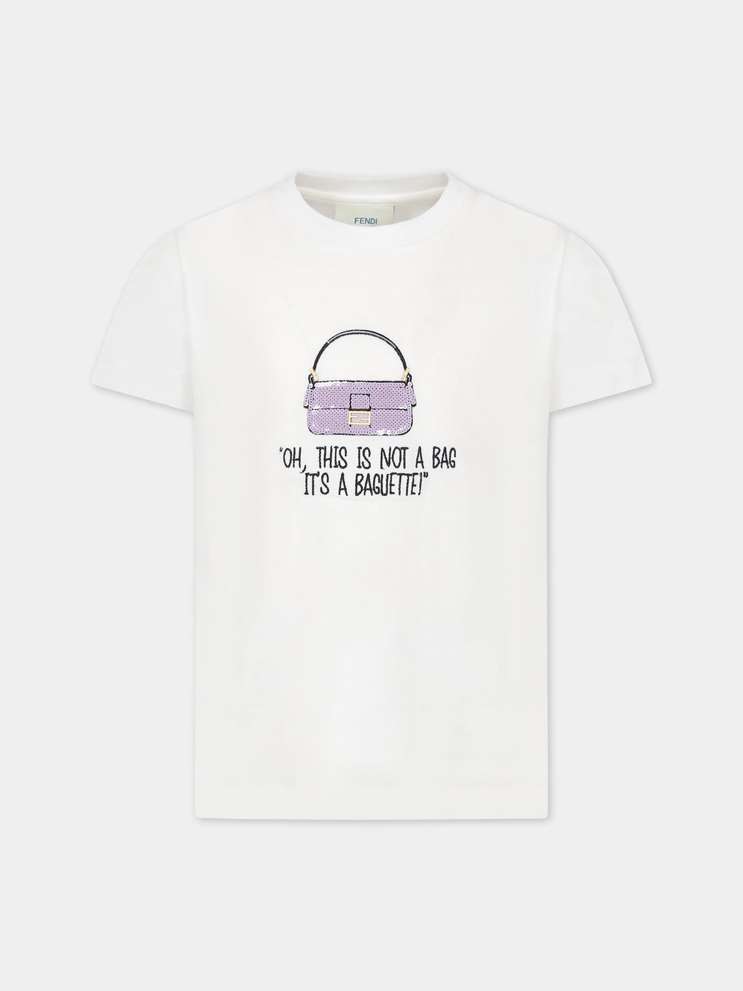T-shirt bianca per bambina con doppia F e scritta,Fendi Kids,JFI294 7AJ F0TU9