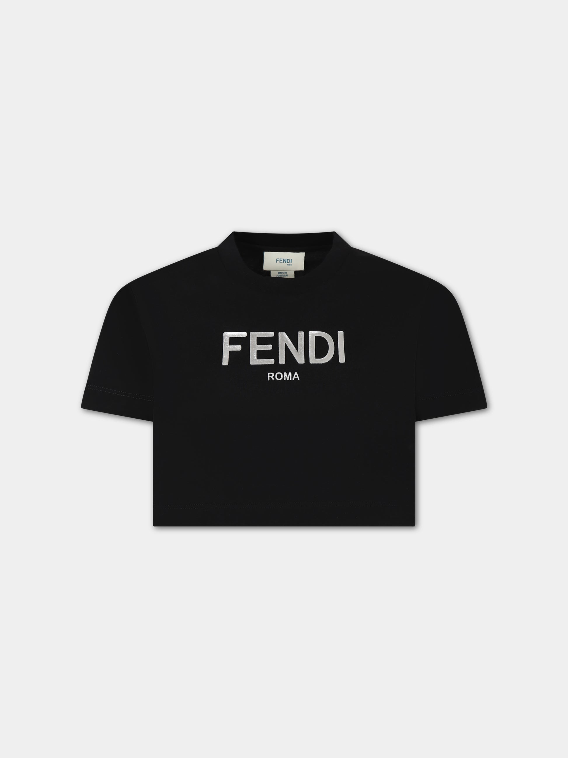 T-shirt nera per bambina con logo,Fendi Kids,JFI276 7AJ F1L13