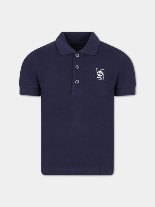 Polo blu per bambino con logo bianco,Timberland,T25T00 85T