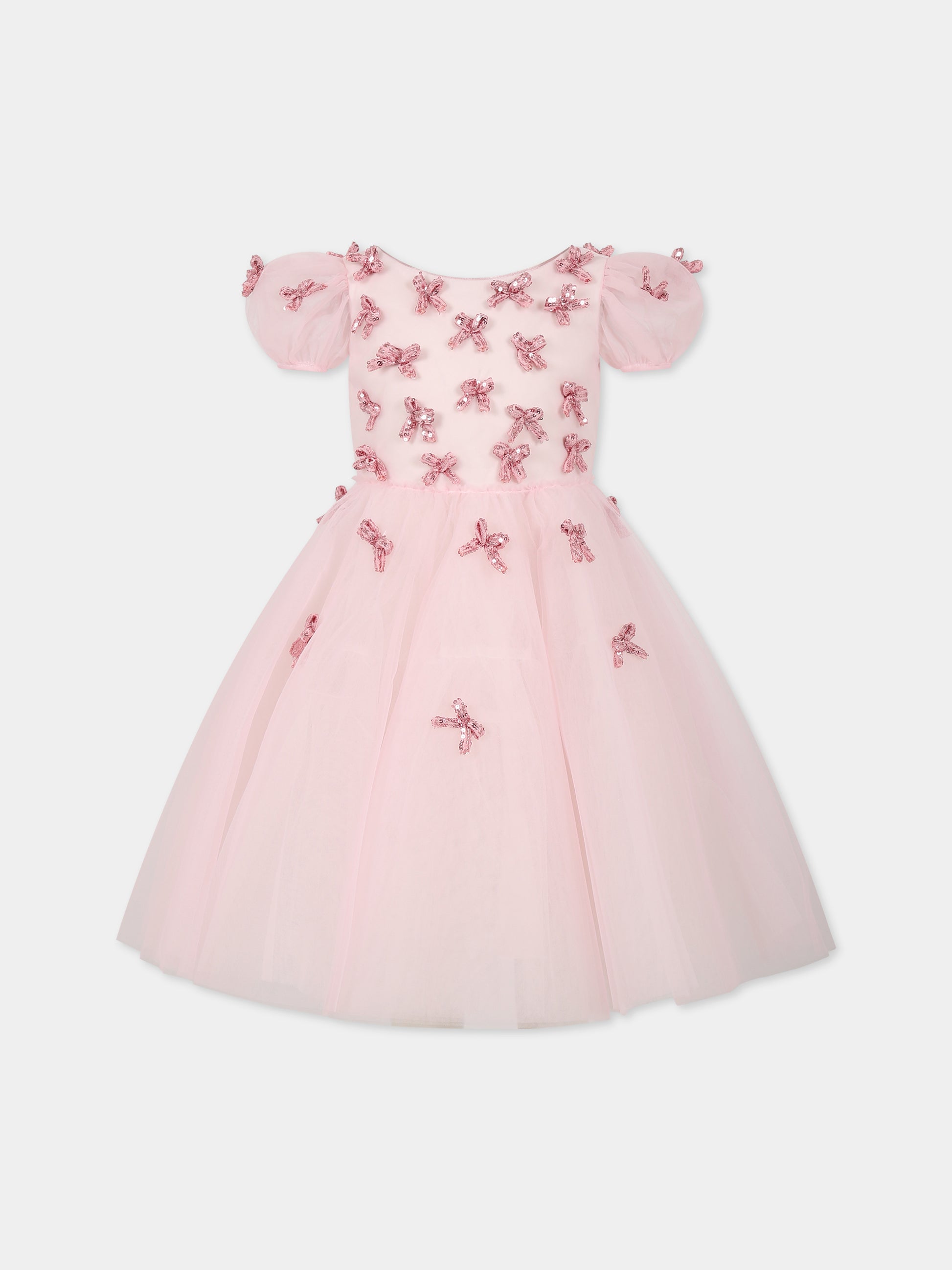 Vestito rosa per bambina con fiocchi,Monnalisa,77B902 T9503 0090