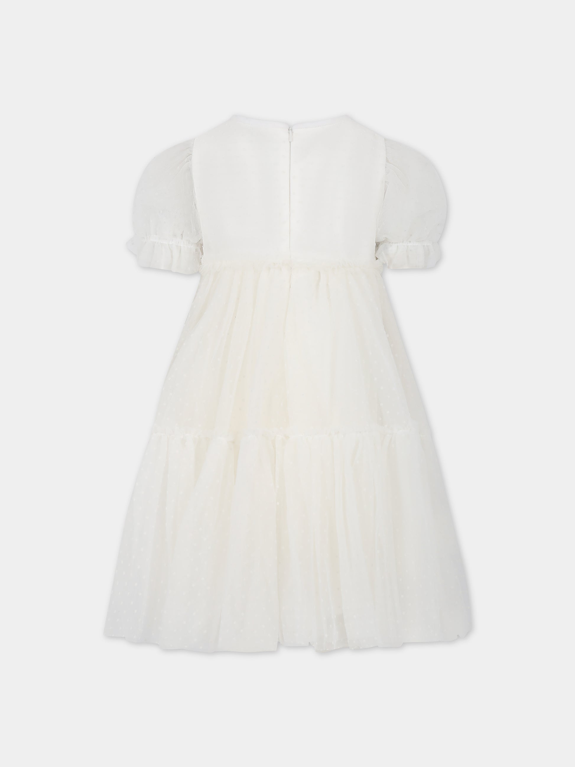 Vestito avorio per bambina con pois,Monnalisa,71B904 T9945 0001