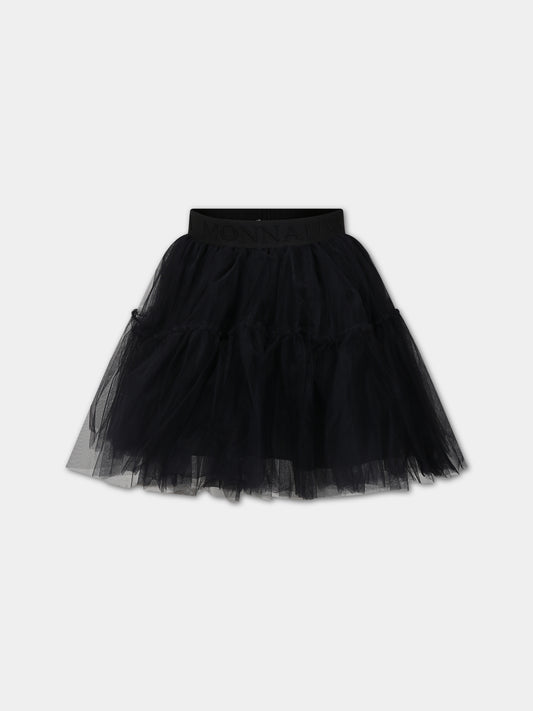 Gonna nera per bambina con logo,Monnalisa,17BGON T9945 0050